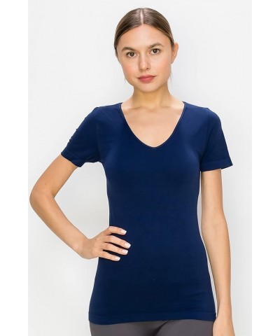 V-Neck Short Sleeve Seamless Top, UV Protective Fabric UPF 50+ (Made with Love in The USA) Dark Navy $12.76 T-Shirts