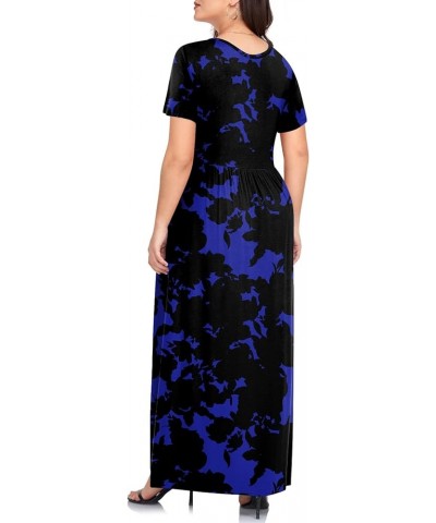 Women's Summer Plus Size Dresses Crewneck Ruffle Short Sleeve Casual Maxi Dress with Pockets 1-blue Print $18.00 Dresses