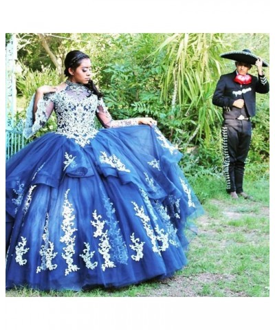 Women's Off Shoulder Quinceanera Dresses Lace Appliques Long Sleeve Prom Ball Gown Deep Red $61.74 Dresses