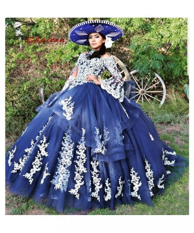 Women's Off Shoulder Quinceanera Dresses Lace Appliques Long Sleeve Prom Ball Gown Deep Red $61.74 Dresses