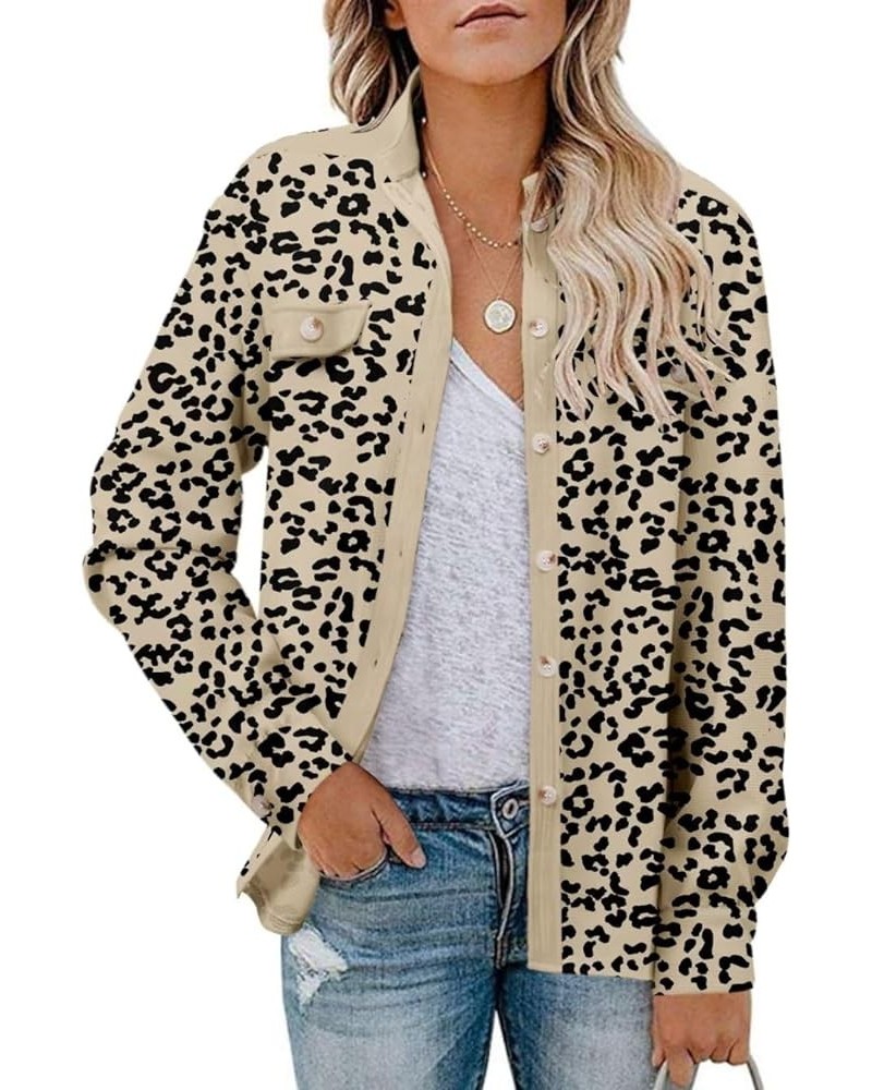 Women's Waffle Shacket Boyfriend Shirt Jacket Long Sleeve Blouse Button Down Oversized Tops C Leopard Card $9.03 Tops