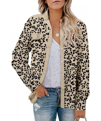 Women's Waffle Shacket Boyfriend Shirt Jacket Long Sleeve Blouse Button Down Oversized Tops C Leopard Card $9.03 Tops