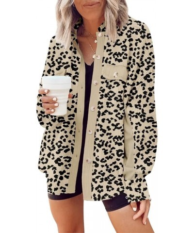 Women's Waffle Shacket Boyfriend Shirt Jacket Long Sleeve Blouse Button Down Oversized Tops C Leopard Card $9.03 Tops