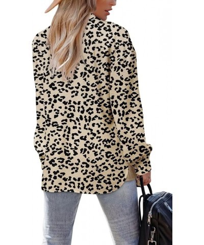 Women's Waffle Shacket Boyfriend Shirt Jacket Long Sleeve Blouse Button Down Oversized Tops C Leopard Card $9.03 Tops