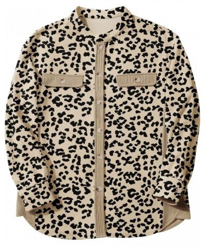 Women's Waffle Shacket Boyfriend Shirt Jacket Long Sleeve Blouse Button Down Oversized Tops C Leopard Card $9.03 Tops