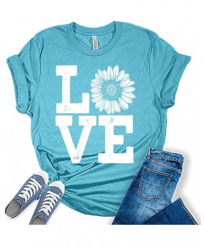 Womens Love Sunflower Shirt Cute Bella Graphic Tees Spring Short Sleeve Trendy Summer Tops for Women Love 1 - Heather Aqua $1...