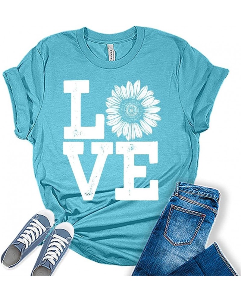 Womens Love Sunflower Shirt Cute Bella Graphic Tees Spring Short Sleeve Trendy Summer Tops for Women Love 1 - Heather Aqua $1...