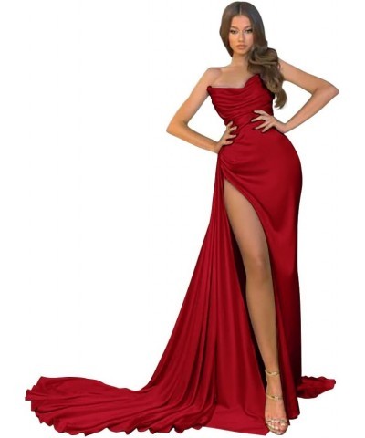 Women's Strapless Mermaid Prom Dresses Long 2023 High Split Formal Evening Party Gowns Wine Red $38.24 Dresses