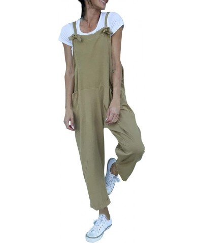 Women's Loose Sleeveless Jumpsuits Adjustable Spaghetti Strap Stretchy Long Pant Romper Jumpsuit with Pockets C-khaki $5.89 J...