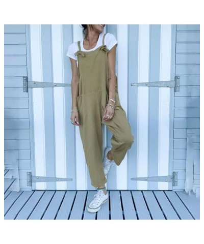 Women's Loose Sleeveless Jumpsuits Adjustable Spaghetti Strap Stretchy Long Pant Romper Jumpsuit with Pockets C-khaki $5.89 J...