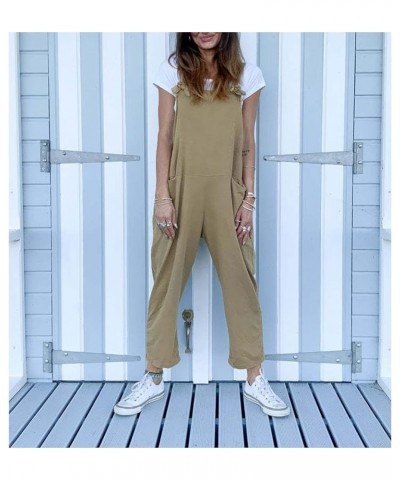 Women's Loose Sleeveless Jumpsuits Adjustable Spaghetti Strap Stretchy Long Pant Romper Jumpsuit with Pockets C-khaki $5.89 J...