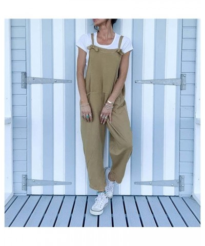 Women's Loose Sleeveless Jumpsuits Adjustable Spaghetti Strap Stretchy Long Pant Romper Jumpsuit with Pockets C-khaki $5.89 J...