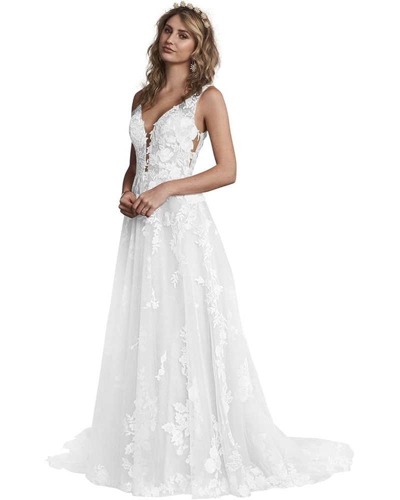 Women's Lace Wedding Dress for Bride Long A Line Ball Gown Princess Bridal Dress with Sleeve Boho Wedding Gown White11 $37.95...