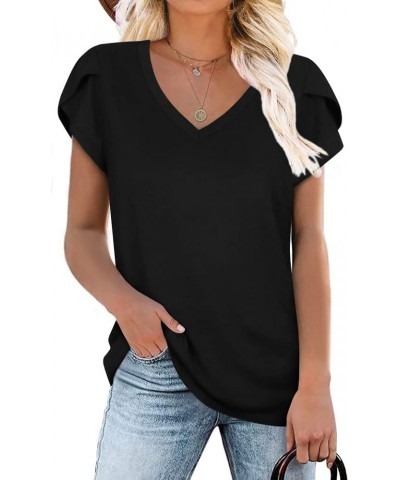 Womens Summer Tunic Tops Petal Short Sleeve T-Shirts Casual V-Neck Blouses Loose Beach Basic Tee Shirts 1-black $14.99 Tops