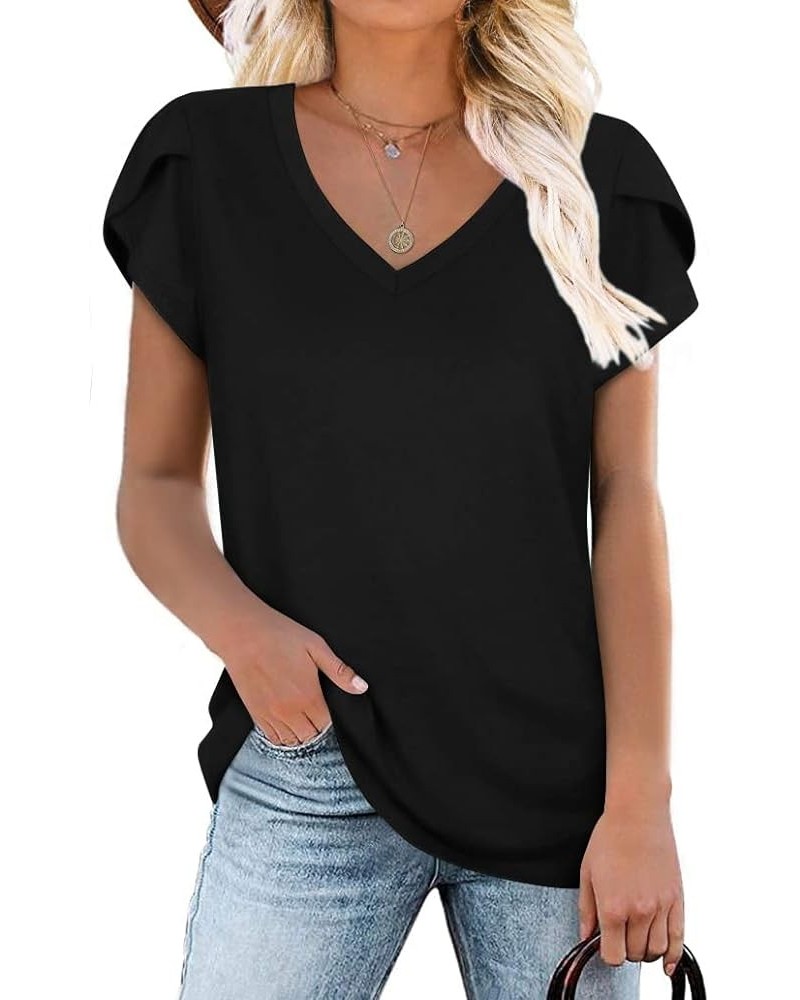 Womens Summer Tunic Tops Petal Short Sleeve T-Shirts Casual V-Neck Blouses Loose Beach Basic Tee Shirts 1-black $14.99 Tops