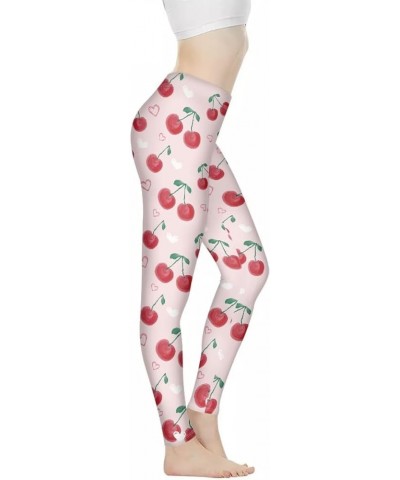 Workout Leggings for Yoga Running Tummy Control, Printed Fitness Tights Pants High Waisted Cherry Print $15.67 Leggings