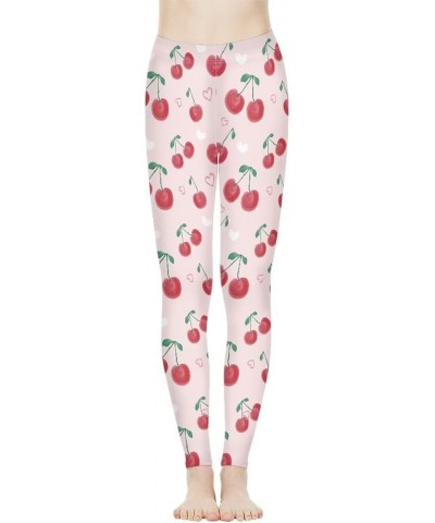 Workout Leggings for Yoga Running Tummy Control, Printed Fitness Tights Pants High Waisted Cherry Print $15.67 Leggings