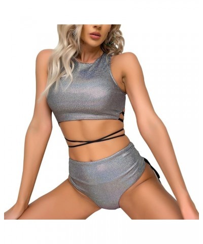 Milpeny Women Rave Holographic Bodysuit Mini Two Piece Hologram Metallic for Dance Party Clubwear EDM Festival Silver $19.94 ...