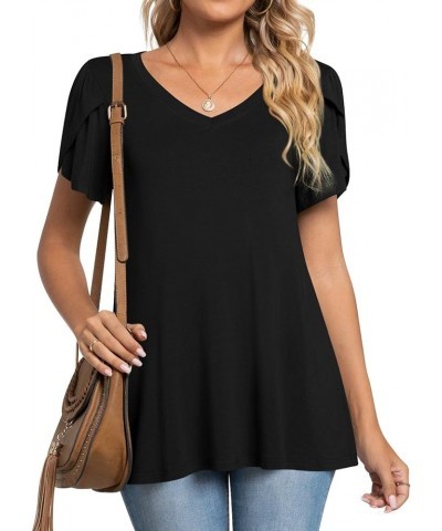 Womens Summer Tunic Tops Petal Short Sleeve T-Shirts Casual V-Neck Blouses Loose Beach Basic Tee Shirts 1-black $14.99 Tops