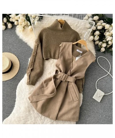 Autumn and Winter Gentle Style Wear Women's Korean Short Sweater Vest Suit Skirt Two-Piece Set S2 Black $23.16 Sweaters