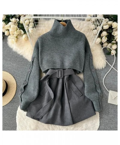 Autumn and Winter Gentle Style Wear Women's Korean Short Sweater Vest Suit Skirt Two-Piece Set S2 Black $23.16 Sweaters