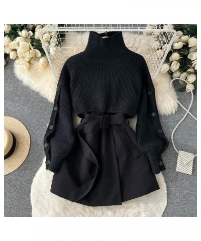 Autumn and Winter Gentle Style Wear Women's Korean Short Sweater Vest Suit Skirt Two-Piece Set S2 Black $23.16 Sweaters