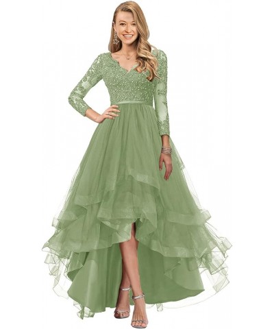 Prom Dress with Sleeves Wedding Guest Dresses for Women Tulle Bridesmaid Dresses Hi-Lo Formal Dresses Grass Green $34.84 Dresses