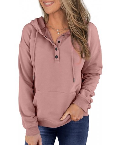 Womens Hoodies Sweatshirts Casual Long Sleeve Half Zip/Button Down Pullover Drawstring Loose Tops with Pockets Pink Button Up...