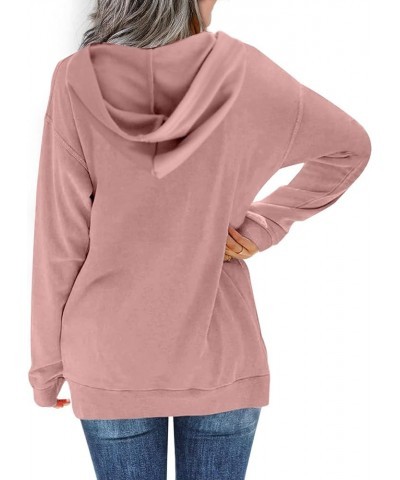 Womens Hoodies Sweatshirts Casual Long Sleeve Half Zip/Button Down Pullover Drawstring Loose Tops with Pockets Pink Button Up...