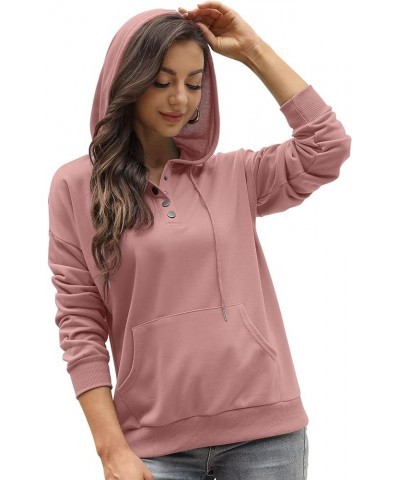 Womens Hoodies Sweatshirts Casual Long Sleeve Half Zip/Button Down Pullover Drawstring Loose Tops with Pockets Pink Button Up...