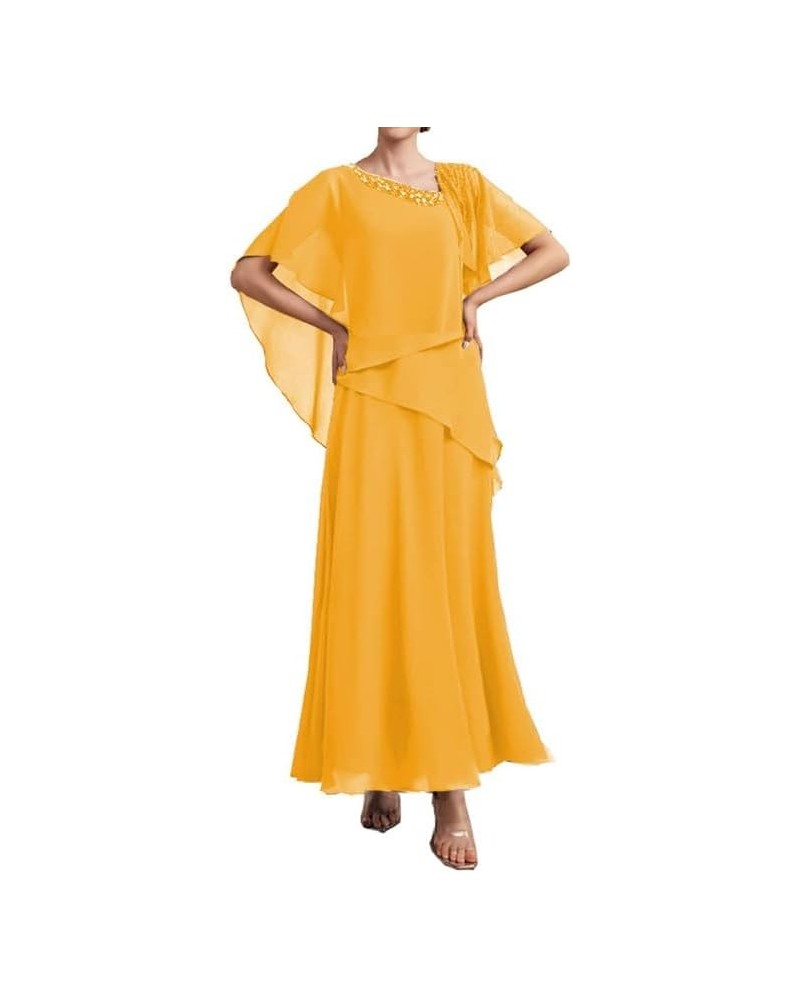 Mother of The Bride Dresses 2 Pieces Beaded Wedding Guest Dresses for Women Long Chiffon Mother of The Bride Dress Mustard Ye...