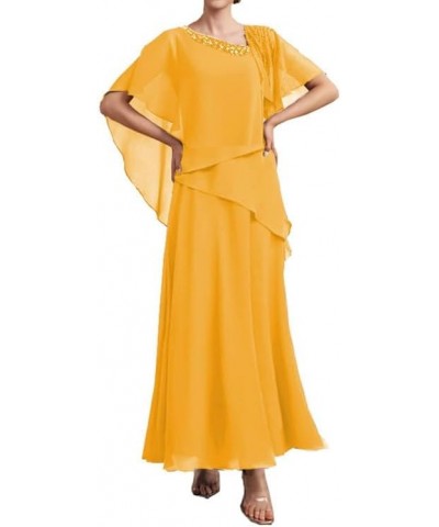 Mother of The Bride Dresses 2 Pieces Beaded Wedding Guest Dresses for Women Long Chiffon Mother of The Bride Dress Mustard Ye...