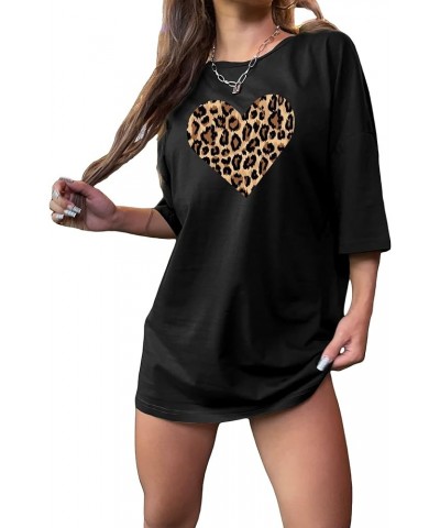 Women's Graphic & Print Oversized T Shirts Summer Trendy Round Neck Trendy Casual Tops Tee Black Leopard $12.59 T-Shirts