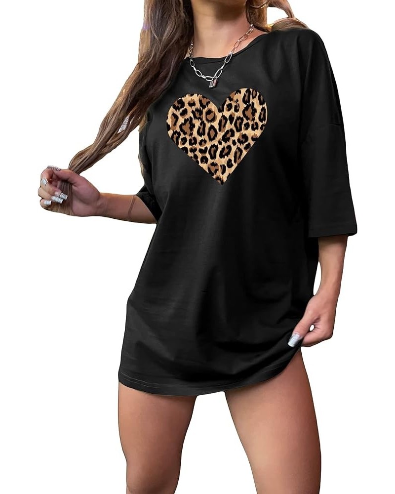 Women's Graphic & Print Oversized T Shirts Summer Trendy Round Neck Trendy Casual Tops Tee Black Leopard $12.59 T-Shirts