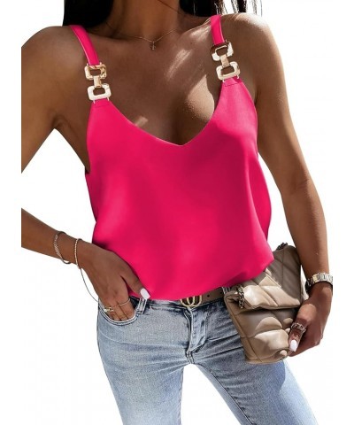 Womens Tops Chain Straps V Neck Chiffon Cami Shirts Fashion Tank Tops Sleeveless Blouses Tops Hot Pink $14.99 Tanks