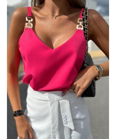 Womens Tops Chain Straps V Neck Chiffon Cami Shirts Fashion Tank Tops Sleeveless Blouses Tops Hot Pink $14.99 Tanks