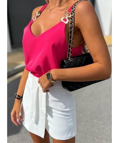 Womens Tops Chain Straps V Neck Chiffon Cami Shirts Fashion Tank Tops Sleeveless Blouses Tops Hot Pink $14.99 Tanks