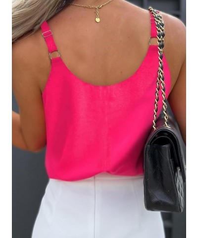 Womens Tops Chain Straps V Neck Chiffon Cami Shirts Fashion Tank Tops Sleeveless Blouses Tops Hot Pink $14.99 Tanks