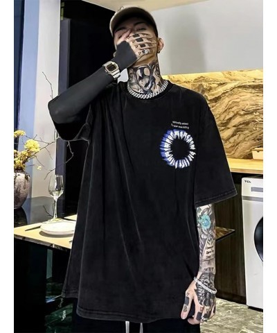 Men Graphic Tees Vintage Tees Oversized Streetwear T Shirts for Women Streetwear Unisex Casual Summer Tops 07-black $19.18 Tops