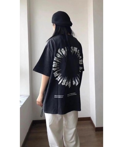 Men Graphic Tees Vintage Tees Oversized Streetwear T Shirts for Women Streetwear Unisex Casual Summer Tops 07-black $19.18 Tops