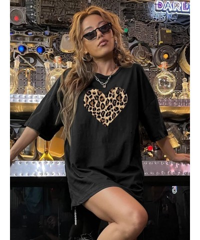 Women's Graphic & Print Oversized T Shirts Summer Trendy Round Neck Trendy Casual Tops Tee Black Leopard $12.59 T-Shirts