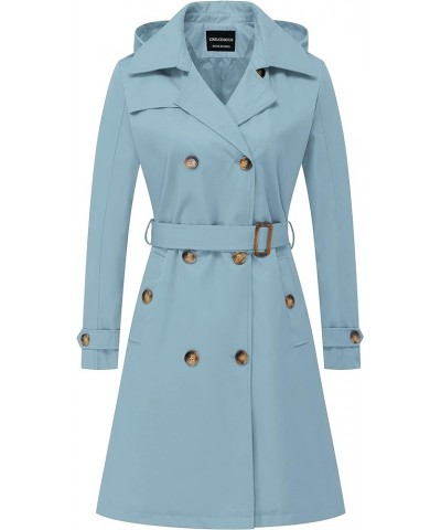 Women's Long Trench Coat Double-Breasted Classic Lapel Overcoat Belted Slim Outerwear Coat with Detachable Hood Blue $39.04 C...