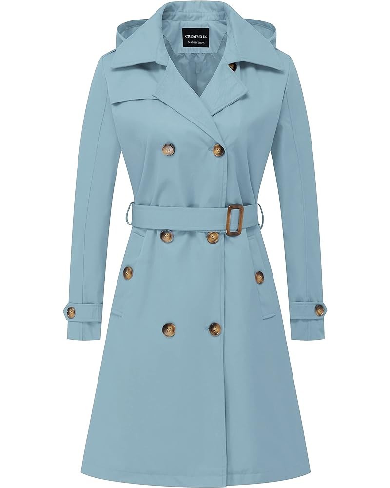 Women's Long Trench Coat Double-Breasted Classic Lapel Overcoat Belted Slim Outerwear Coat with Detachable Hood Blue $39.04 C...