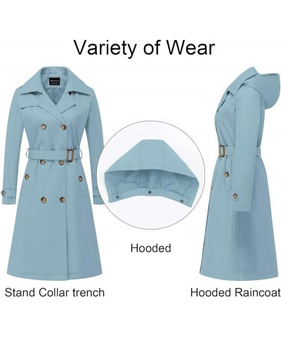 Women's Long Trench Coat Double-Breasted Classic Lapel Overcoat Belted Slim Outerwear Coat with Detachable Hood Blue $39.04 C...