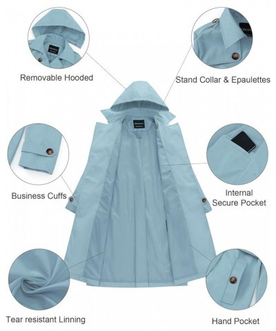 Women's Long Trench Coat Double-Breasted Classic Lapel Overcoat Belted Slim Outerwear Coat with Detachable Hood Blue $39.04 C...