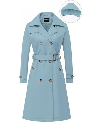 Women's Long Trench Coat Double-Breasted Classic Lapel Overcoat Belted Slim Outerwear Coat with Detachable Hood Blue $39.04 C...