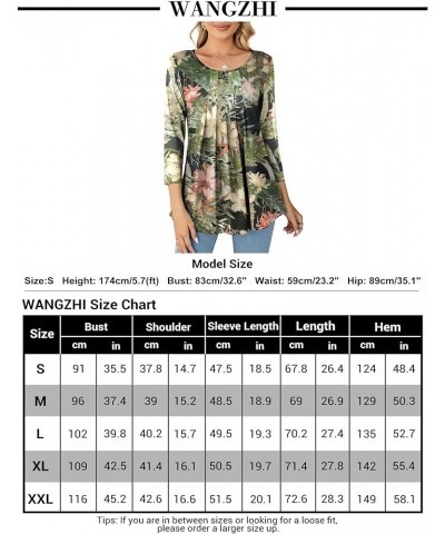 Women's 3/4 Sleeve Tops Dressy Pleated Round Neck Double Layers Mesh Tunic Blouses Casual Shirts for Leggings Yellow Flower-b...