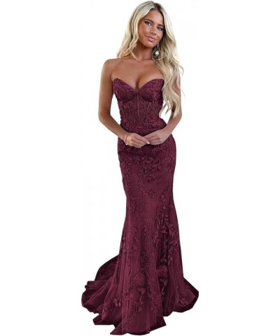 Women's Lace Flower Appliques Prom Dresses Long Mermaid Tulle Formal Evening Party Gowns Grape $38.25 Dresses