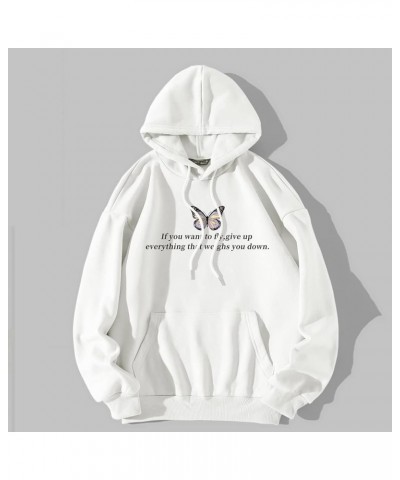 Ladies Women's Letter Graphic Hooded Print Round Neck Long Sleeve Sweatshirt Tops Sweater with Back Zipper A-white $8.83 Hood...