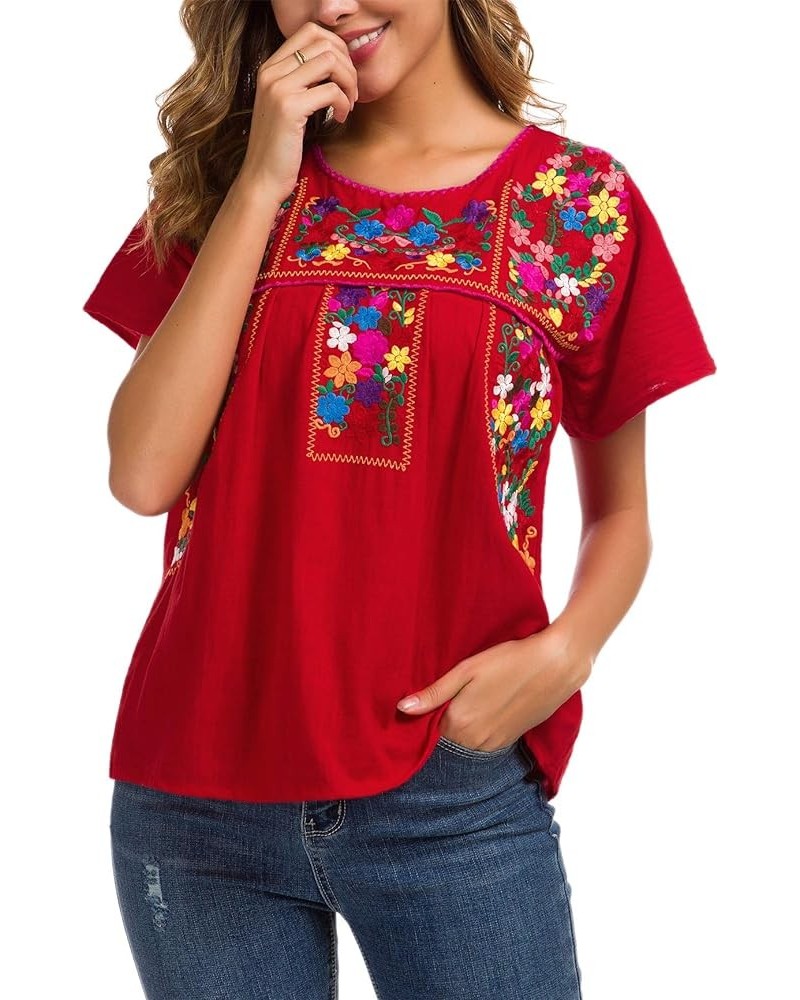 Women's Embroidered Mexican Peasant Blouse Mexico Summer Shirt Short Sleeve X290r $19.46 Blouses